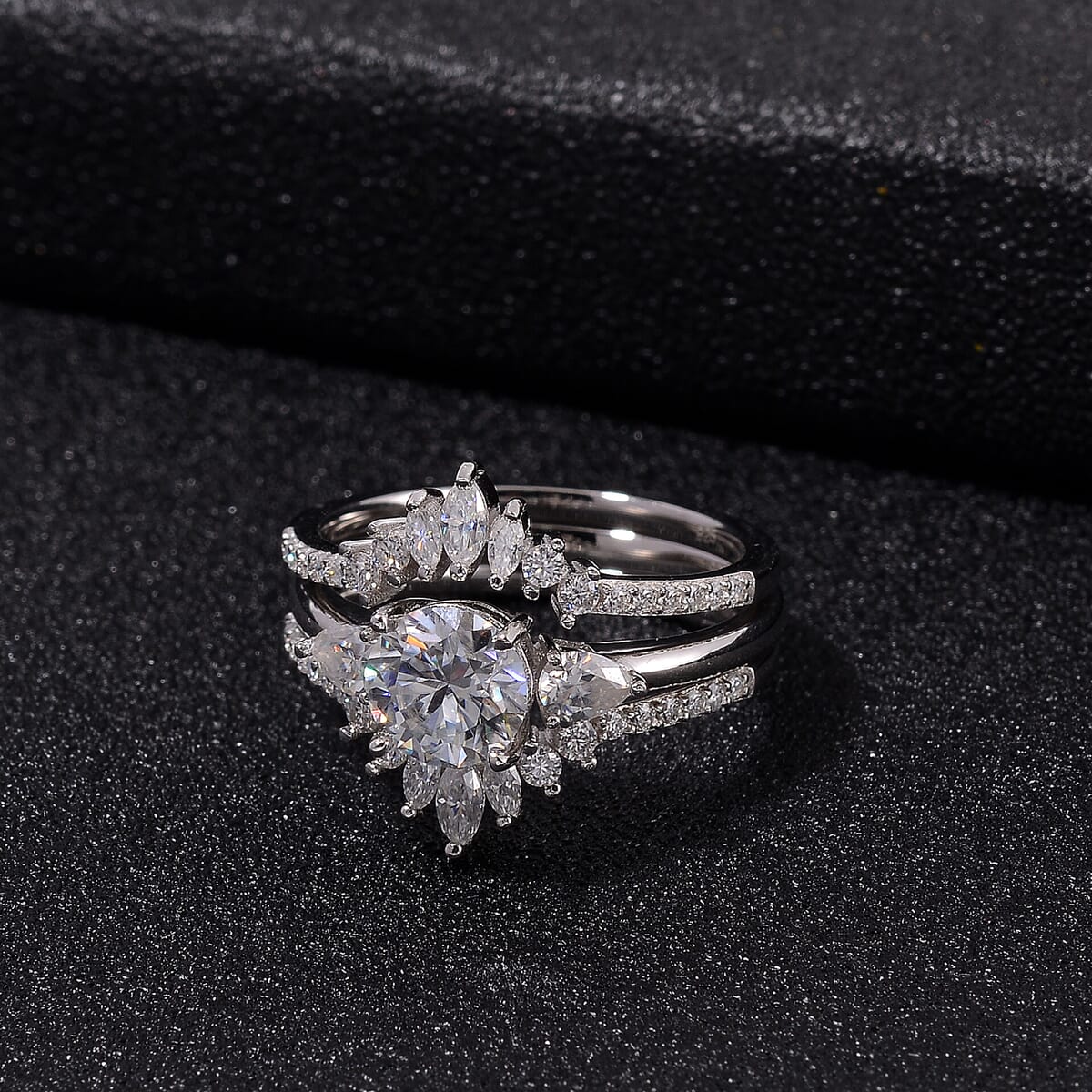 Set of 2 Moissanite 2.10 ctw Stackable Ring in Rhodium Over Sterling Silver (Size 10.0) image number 1