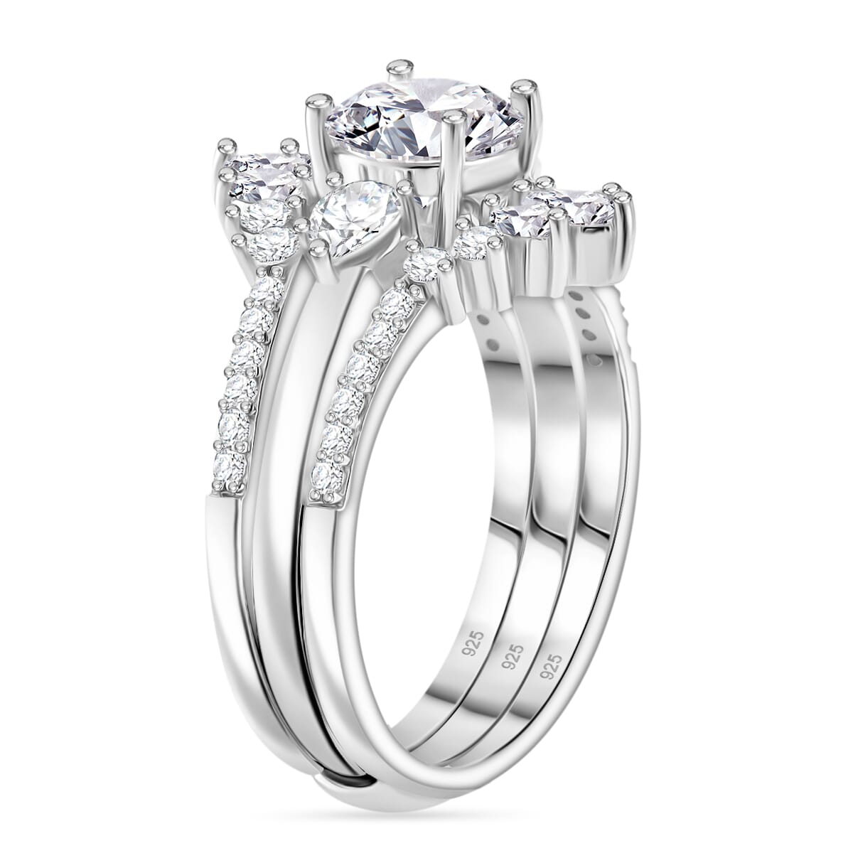 Set of 2 Moissanite 2.10 ctw Stackable Ring in Rhodium Over Sterling Silver (Size 10.0) image number 3