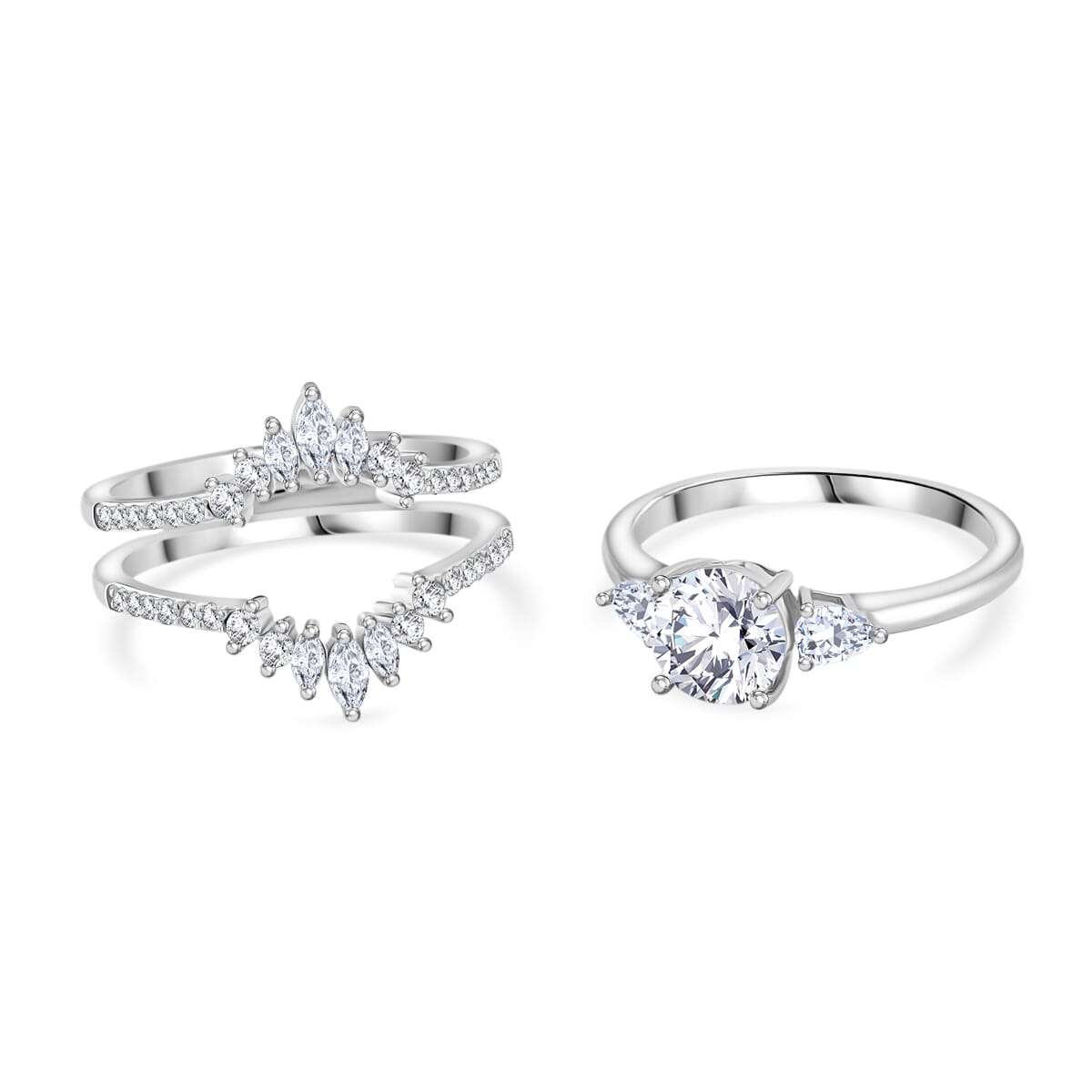 Set of 2 Moissanite 2.10 ctw Stackable Ring in Rhodium Over Sterling Silver (Size 10.0) image number 4