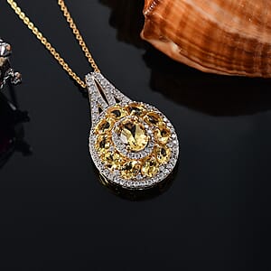 D'Joy Brazilian Heliodor and White Zircon 3.25 ctw Royal Halo Pendant Necklace in 18K Vermeil Yellow Gold Over Sterling Silver 20 Inches