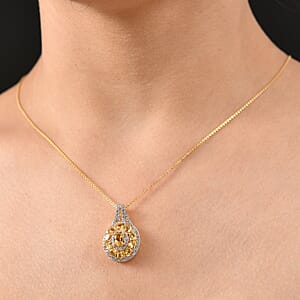 D'Joy Brazilian Heliodor and White Zircon 3.25 ctw Royal Halo Pendant Necklace in 18K Vermeil Yellow Gold Over Sterling Silver 20 Inches