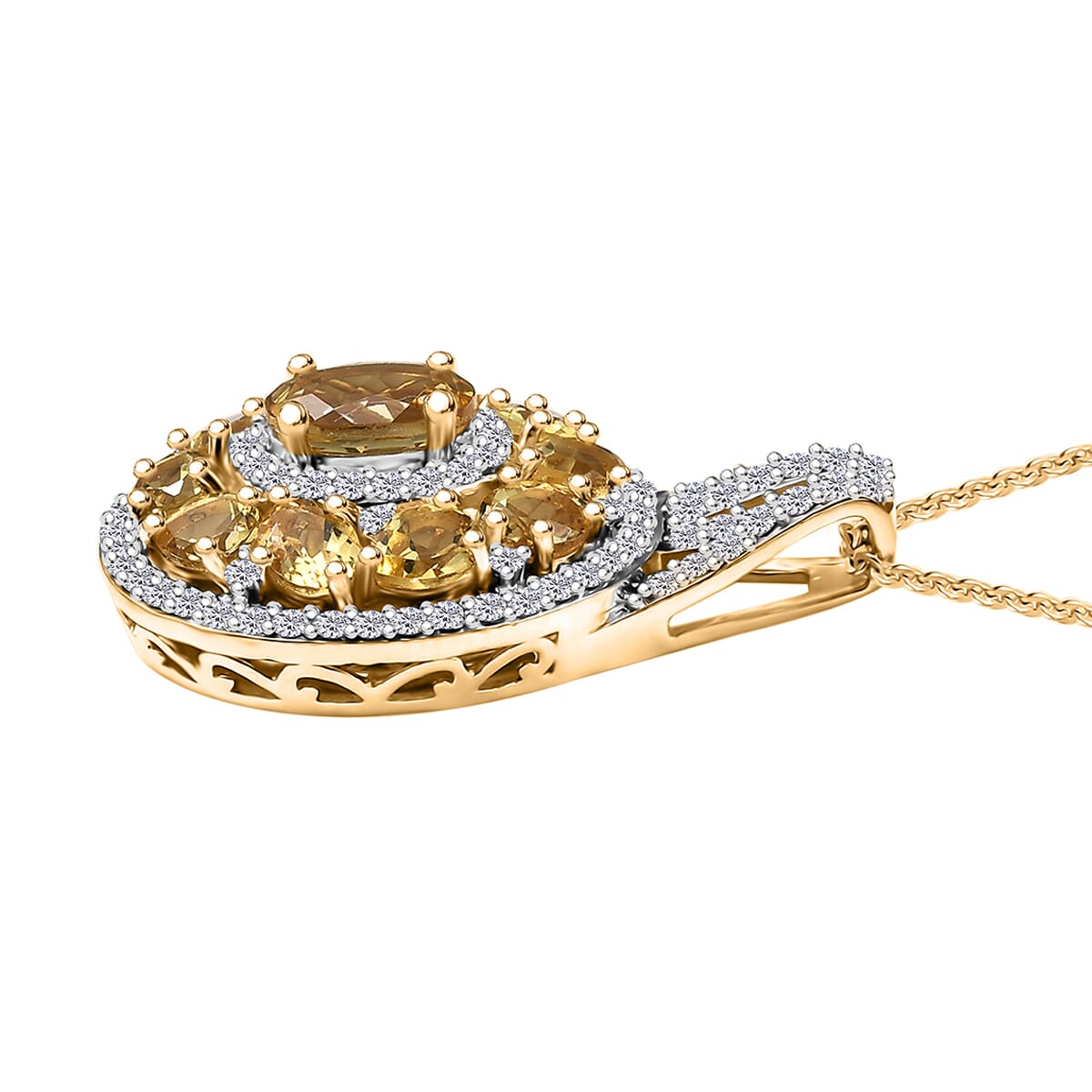 Brazilian Heliodor and White Zircon 3.25 ctw Royal Halo Pendant Necklace in 18K Vermeil Yellow Gold Over Sterling Silver 20 Inches image number 3