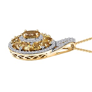 D'Joy Brazilian Heliodor and White Zircon 3.25 ctw Royal Halo Pendant Necklace in 18K Vermeil Yellow Gold Over Sterling Silver 20 Inches