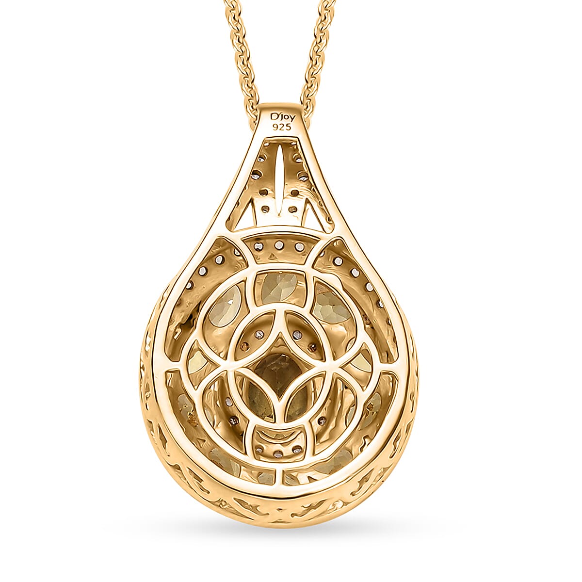 Brazilian Heliodor and White Zircon 3.25 ctw Royal Halo Pendant Necklace in 18K Vermeil Yellow Gold Over Sterling Silver 20 Inches