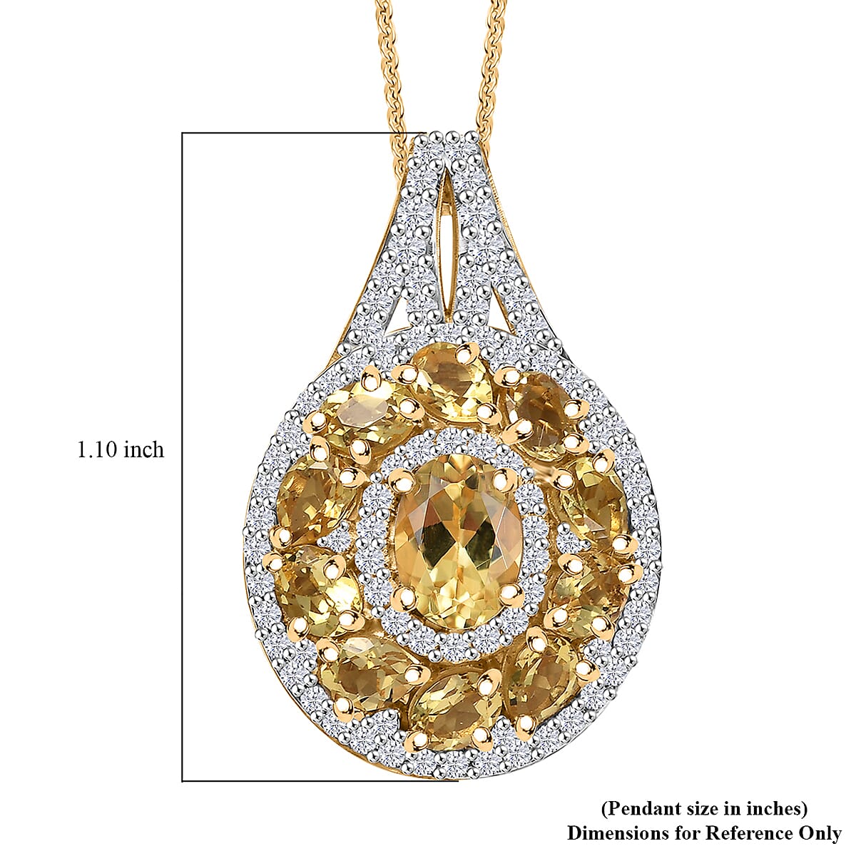Brazilian Heliodor and White Zircon 3.25 ctw Royal Halo Pendant Necklace in 18K Vermeil Yellow Gold Over Sterling Silver 20 Inches