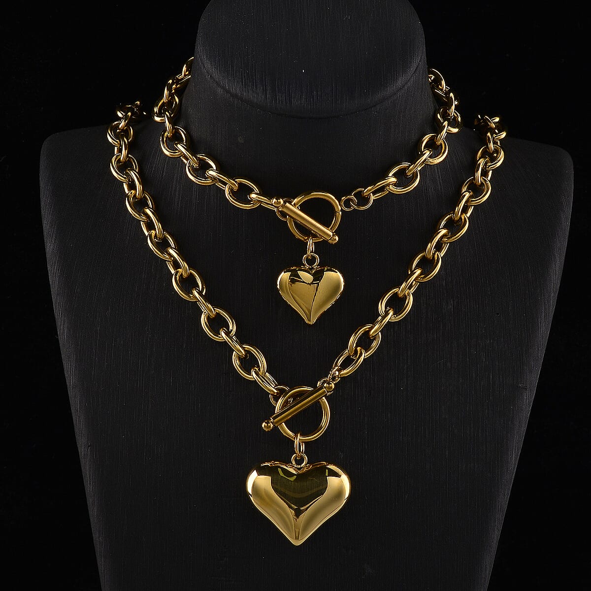 Heart Charm Cable Chain Necklace (24 Inches) and Bracelet (8.0In) in ION Plated YG Stainless Steel image number 1