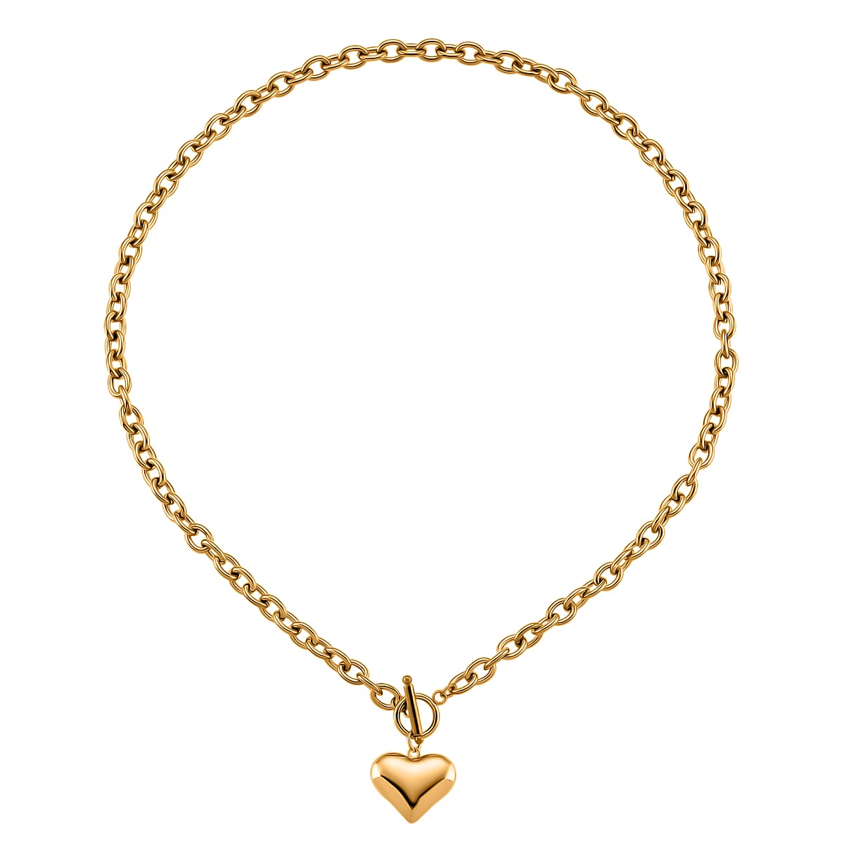 Heart Charm Cable Chain Necklace (24 Inches) and Bracelet (8.0In) in ION Plated YG Stainless Steel image number 2