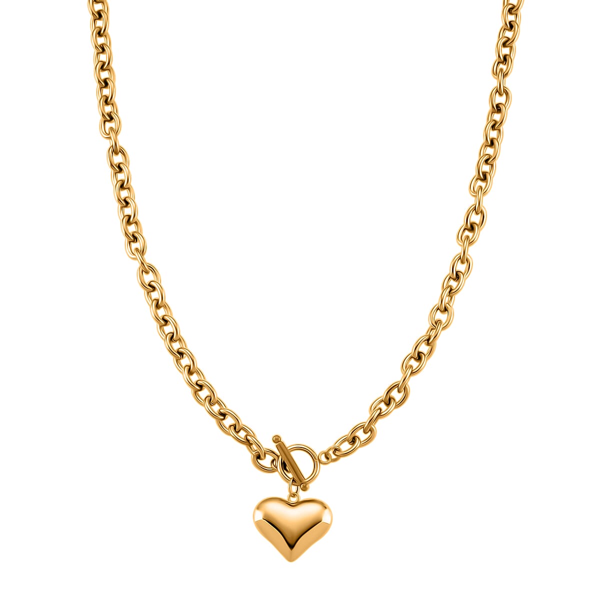 Heart Charm Cable Chain Necklace (24 Inches) and Bracelet (8.0In) in ION Plated YG Stainless Steel image number 3