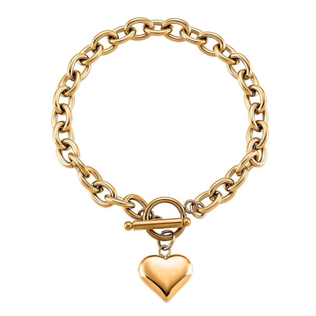 Heart Charm Cable Chain Necklace (24 Inches) and Bracelet (8.0In) in ION Plated YG Stainless Steel image number 5