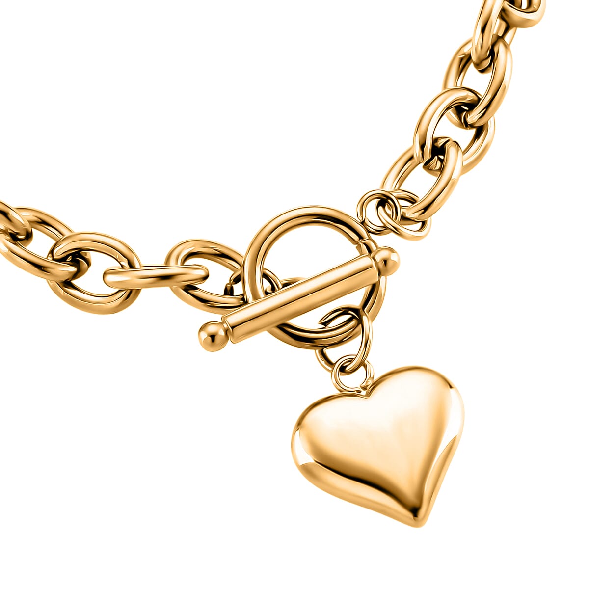 Heart Charm Cable Chain Necklace (24 Inches) and Bracelet (8.0In) in ION Plated YG Stainless Steel image number 8