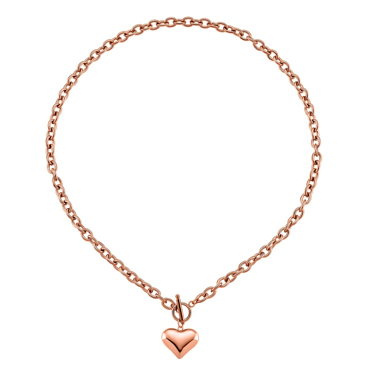 Heart Charm Cable Chain Necklace 24 Inches and Bracelet (8.0In) in ION Plated RG Stainless Steel image number 2