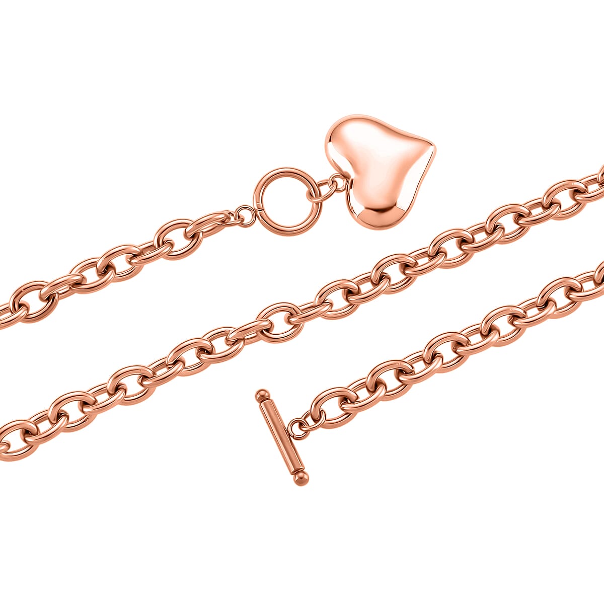 Heart Charm Cable Chain Necklace 24 Inches and Bracelet (8.0In) in ION Plated RG Stainless Steel image number 4