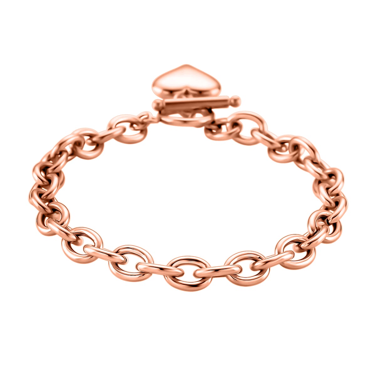 Heart Charm Cable Chain Necklace 24 Inches and Bracelet (8.0In) in ION Plated RG Stainless Steel image number 7