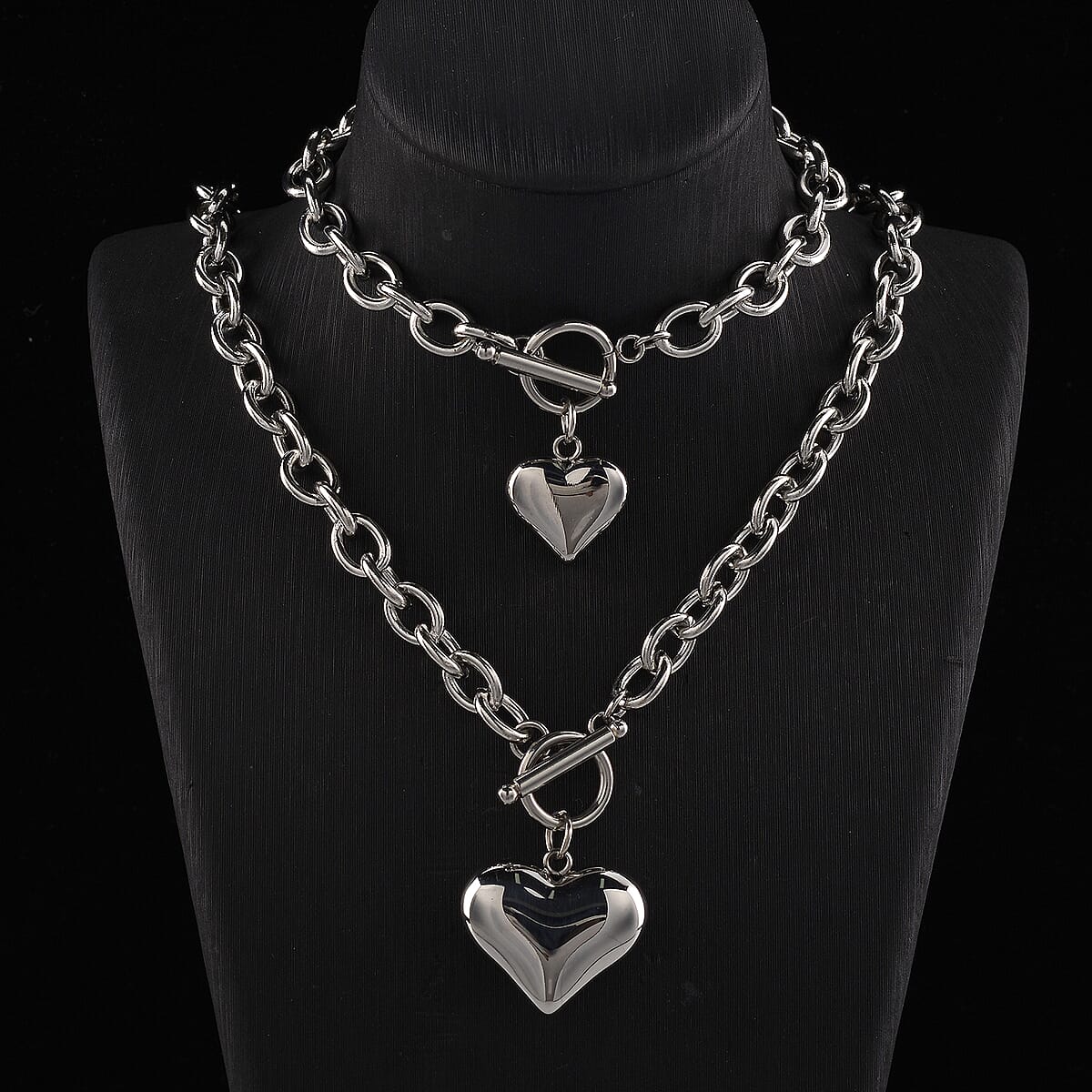 Heart Charm Cable Chain Necklace 24 Inches and Bracelet (8.0In) in Stainless Steel image number 1