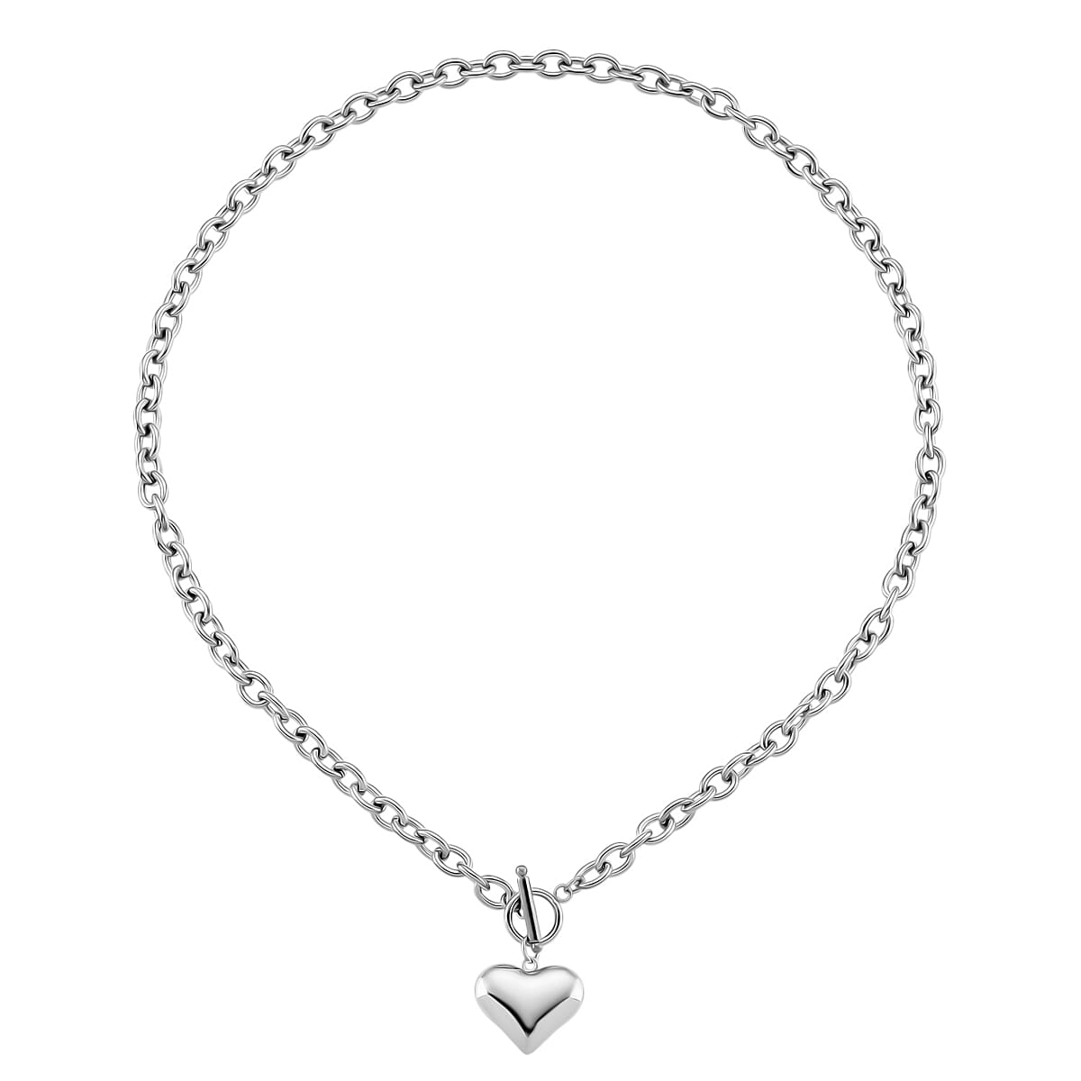 Heart Charm Cable Chain Necklace 24 Inches and Bracelet (8.0In) in Stainless Steel image number 2