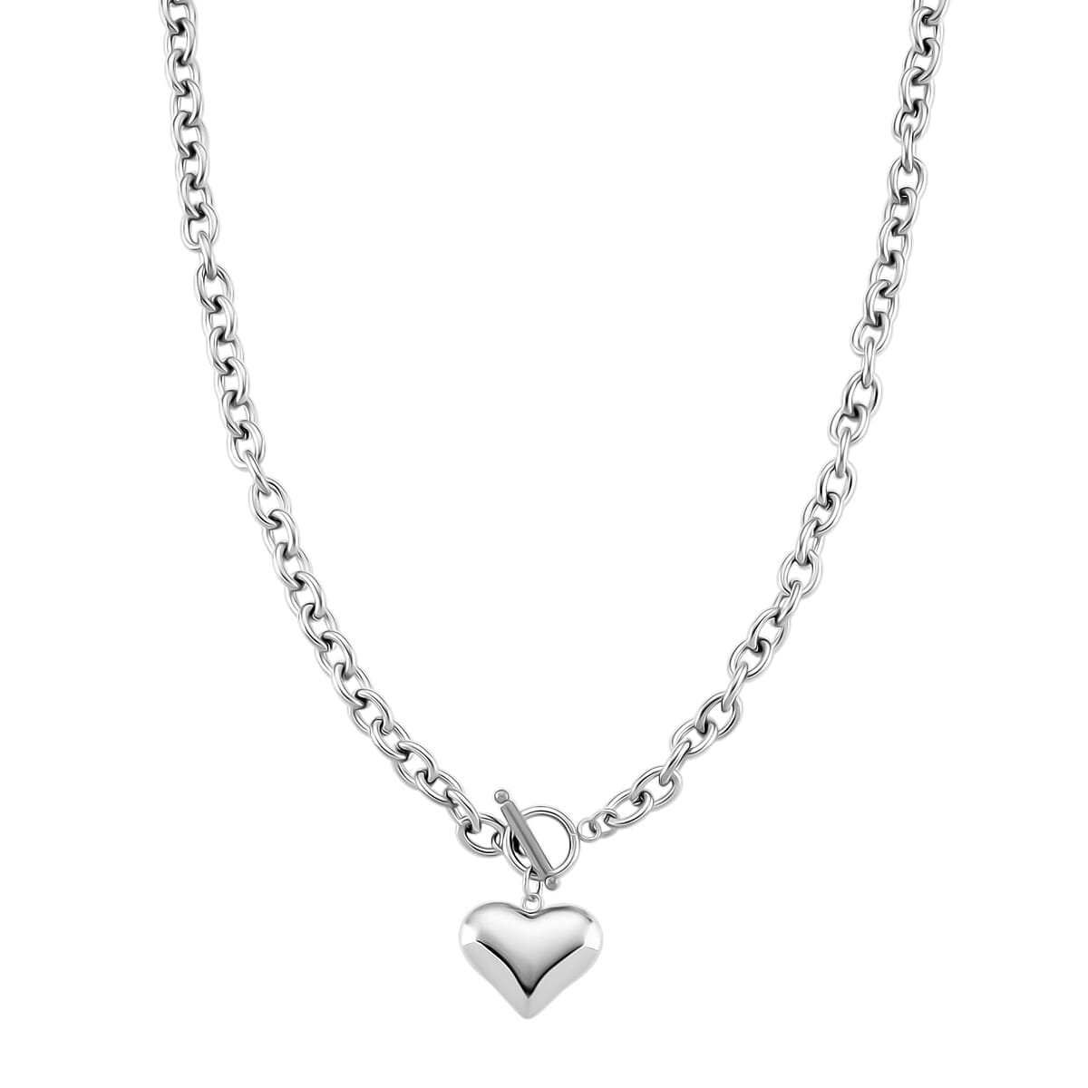 Heart Charm Cable Chain Necklace 24 Inches and Bracelet (8.0In) in Stainless Steel image number 3