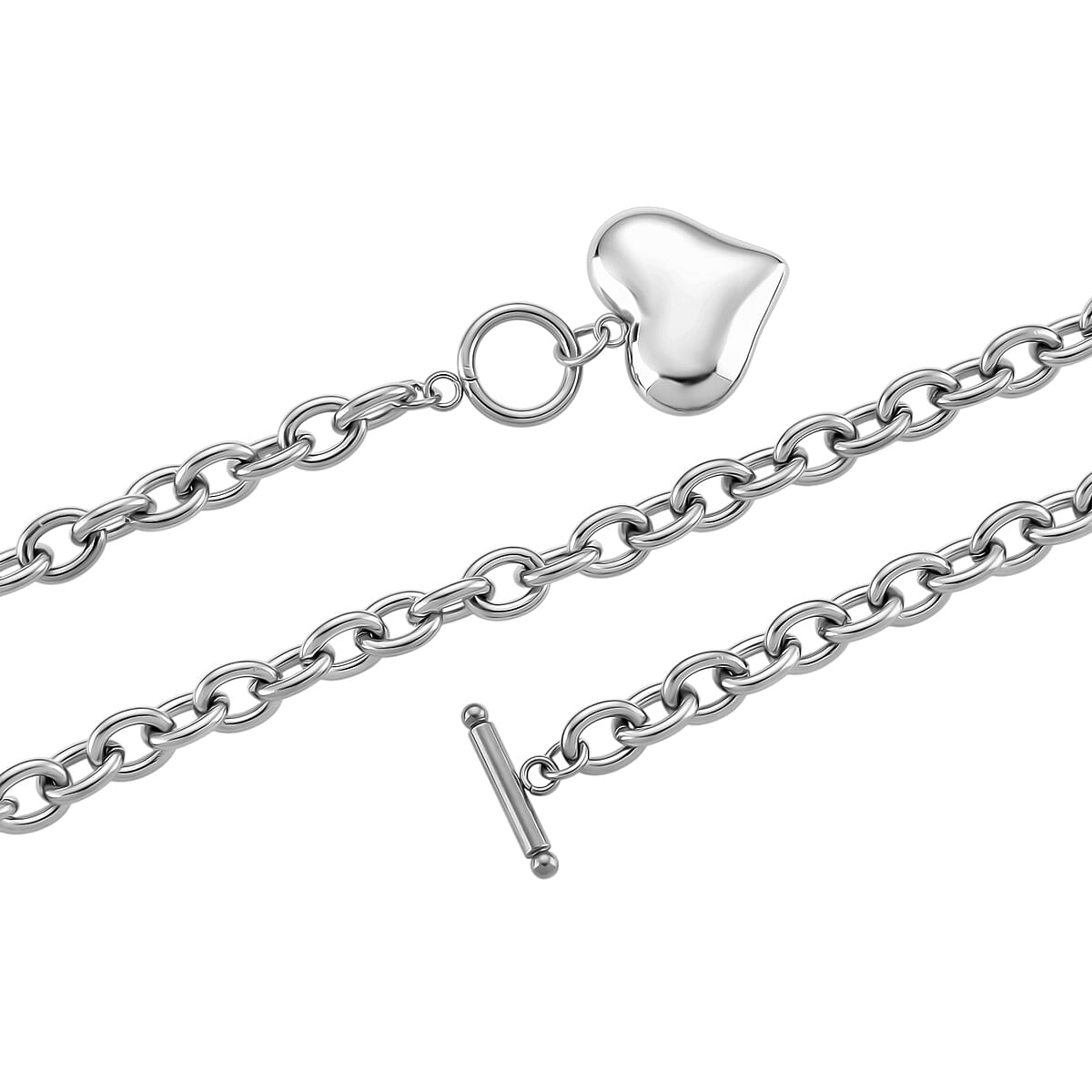 Heart Charm Cable Chain Necklace 24 Inches and Bracelet (8.0In) in Stainless Steel image number 4