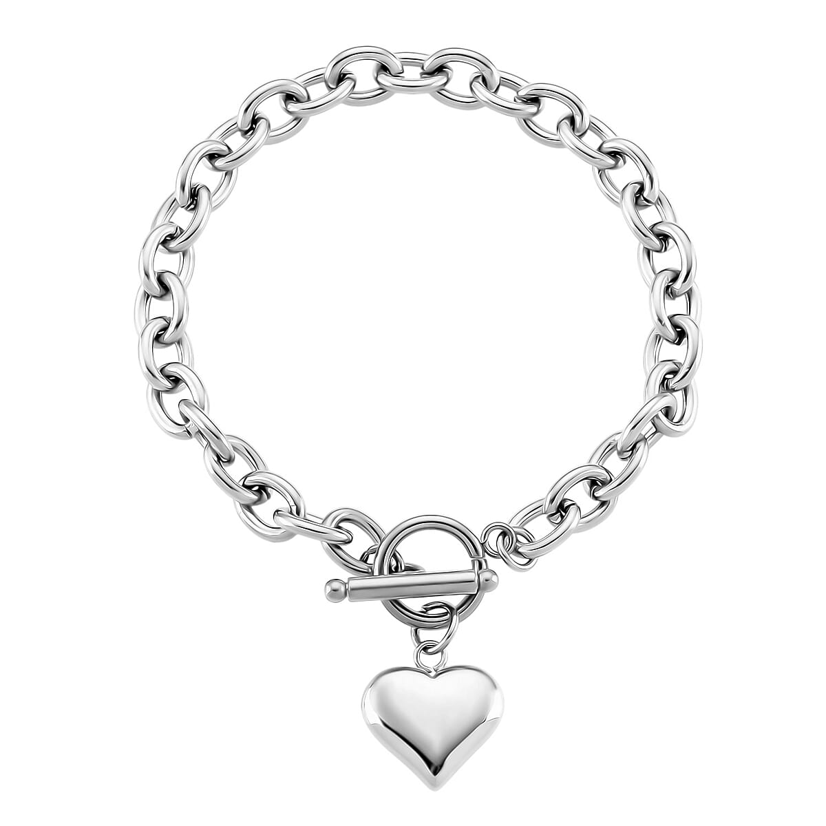 Heart Charm Cable Chain Necklace 24 Inches and Bracelet (8.0In) in Stainless Steel image number 5
