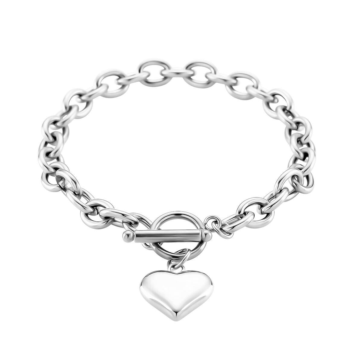 Heart Charm Cable Chain Necklace 24 Inches and Bracelet (8.0In) in Stainless Steel image number 6