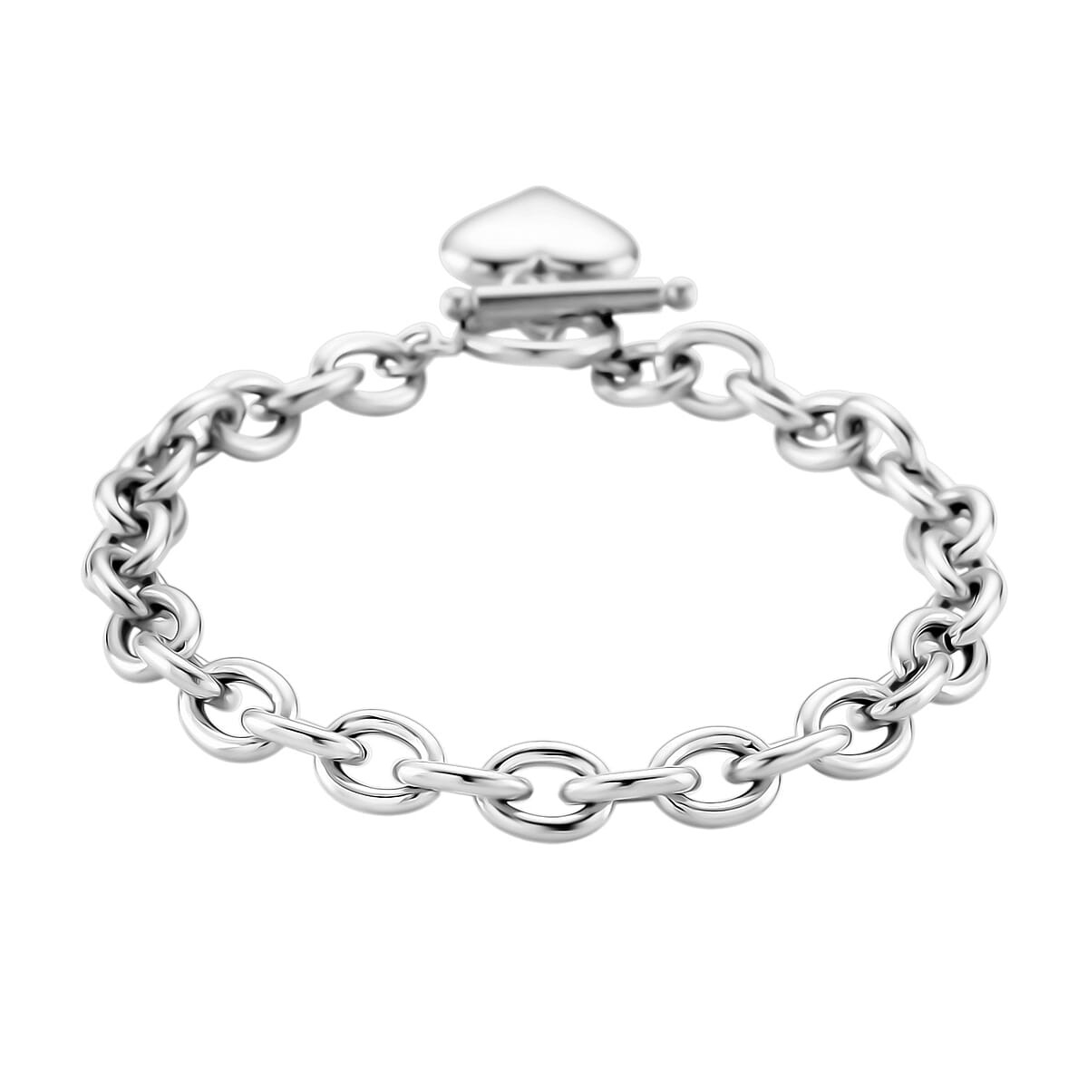 Heart Charm Cable Chain Necklace 24 Inches and Bracelet (8.0In) in Stainless Steel image number 7