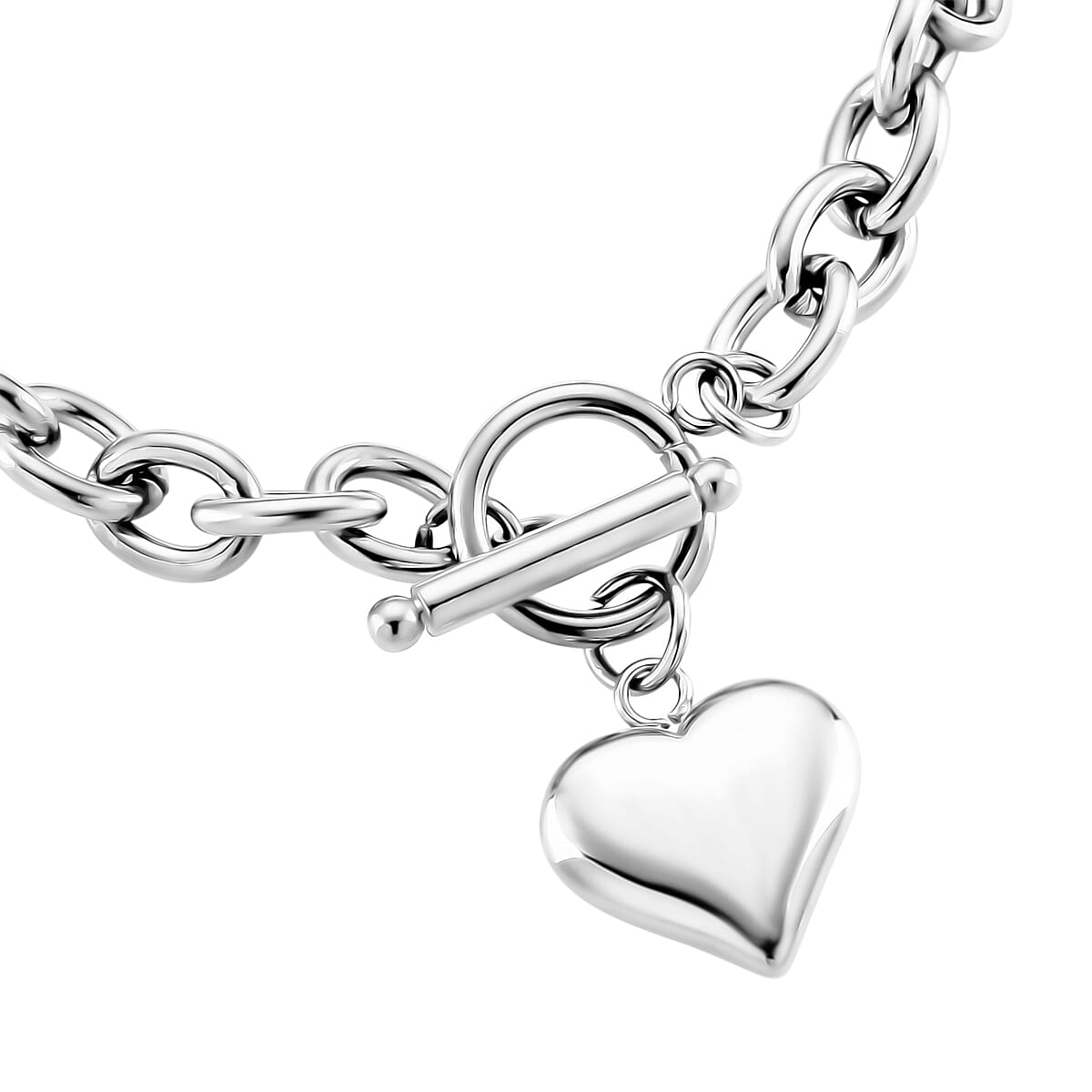 Heart Charm Cable Chain Necklace 24 Inches and Bracelet (8.0In) in Stainless Steel image number 8