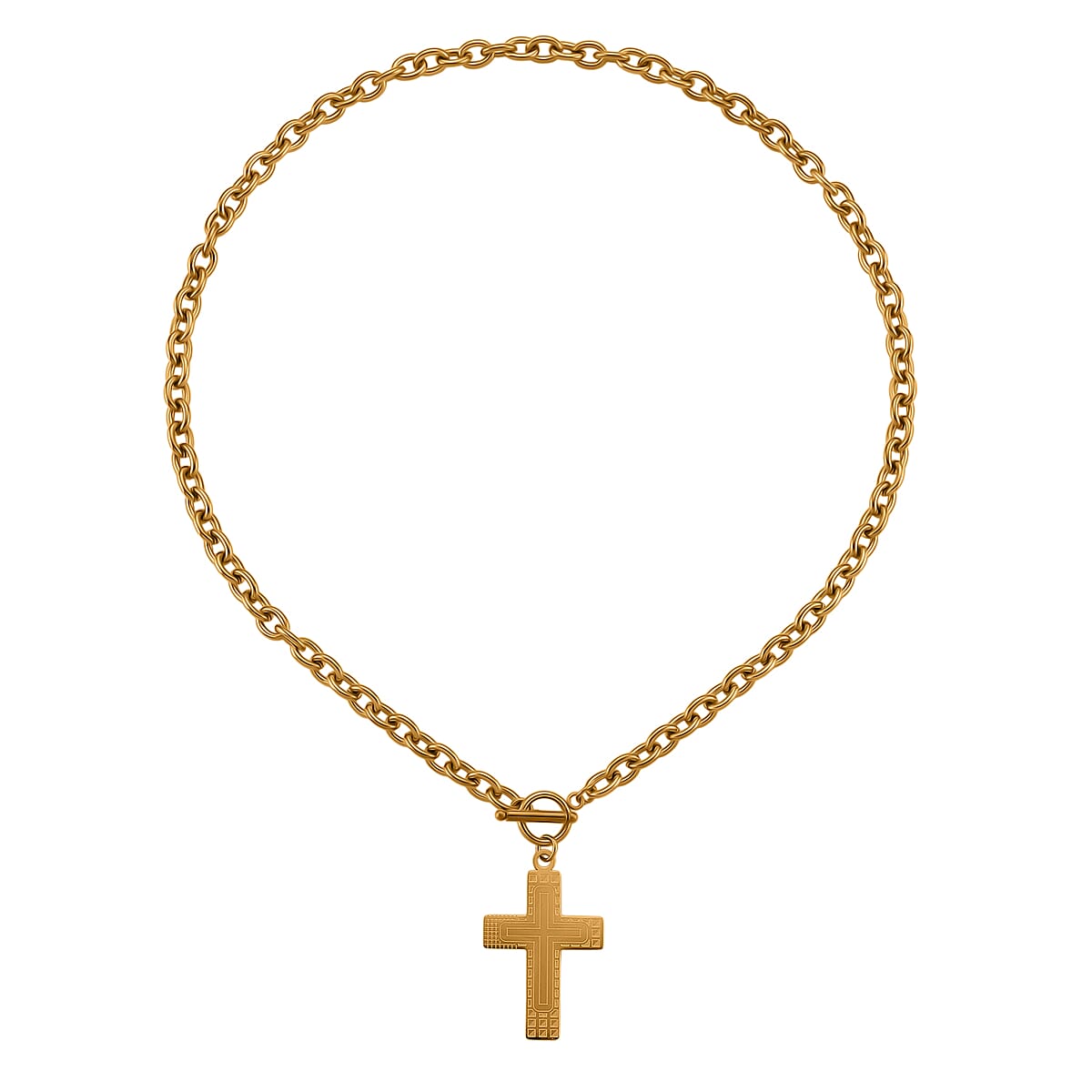 Cross Charm Cable Chain Necklace 24 Inches and Bracelet (8.0In) in ION Plated YG Stainless Steel image number 2