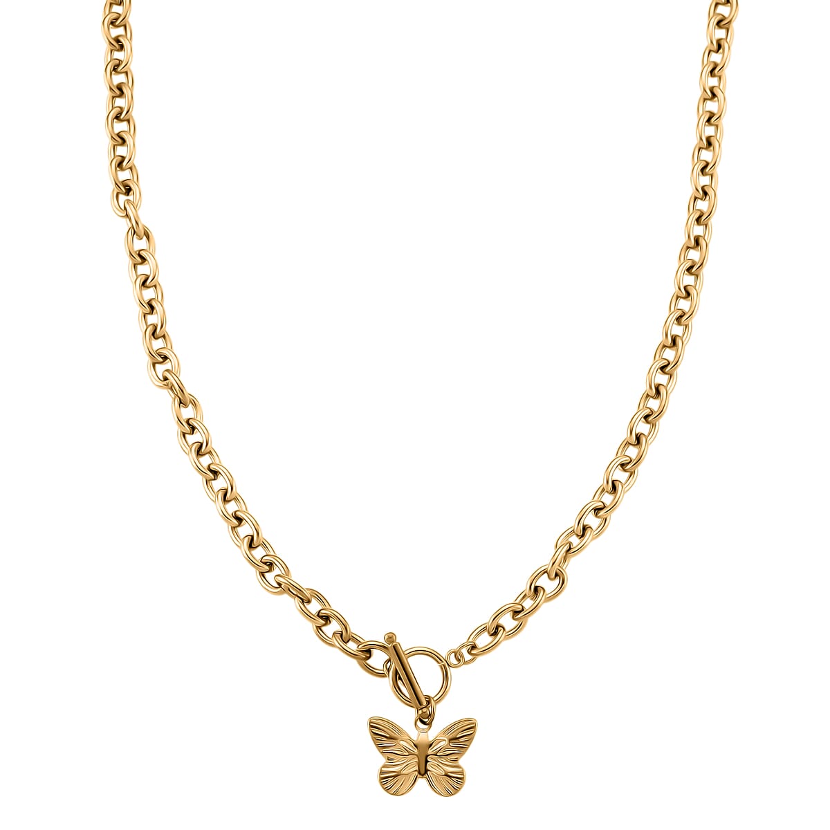 2pcs Set - Beautiful Butterfly Charm Bracelet (8.0In) and Necklace 24 Inches in ION Plated YG Stainless Steel image number 2