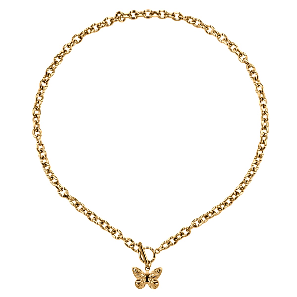 2pcs Set - Beautiful Butterfly Charm Bracelet (8.0In) and Necklace 24 Inches in ION Plated YG Stainless Steel image number 3