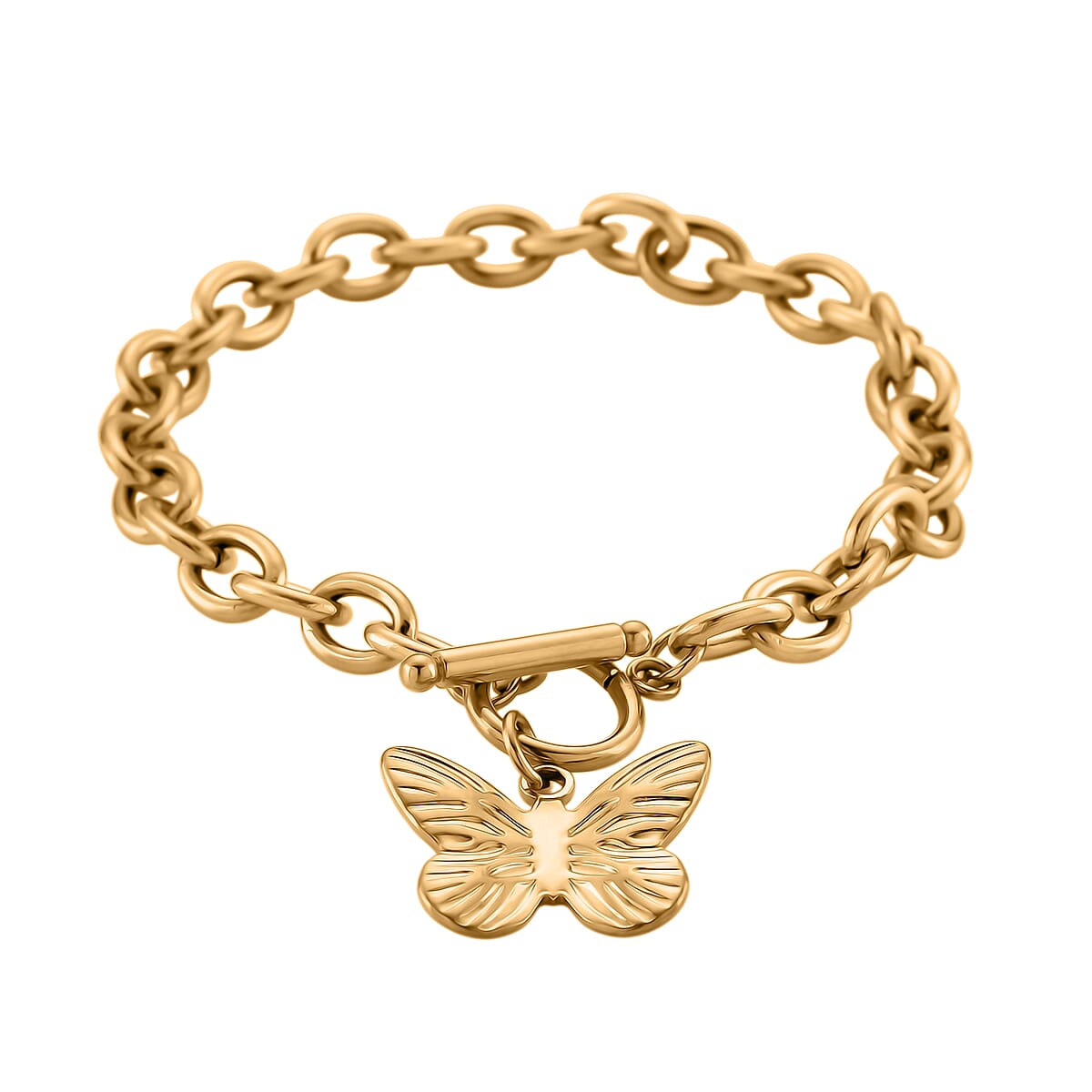 2pcs Set - Beautiful Butterfly Charm Bracelet (8.0In) and Necklace 24 Inches in ION Plated YG Stainless Steel image number 6