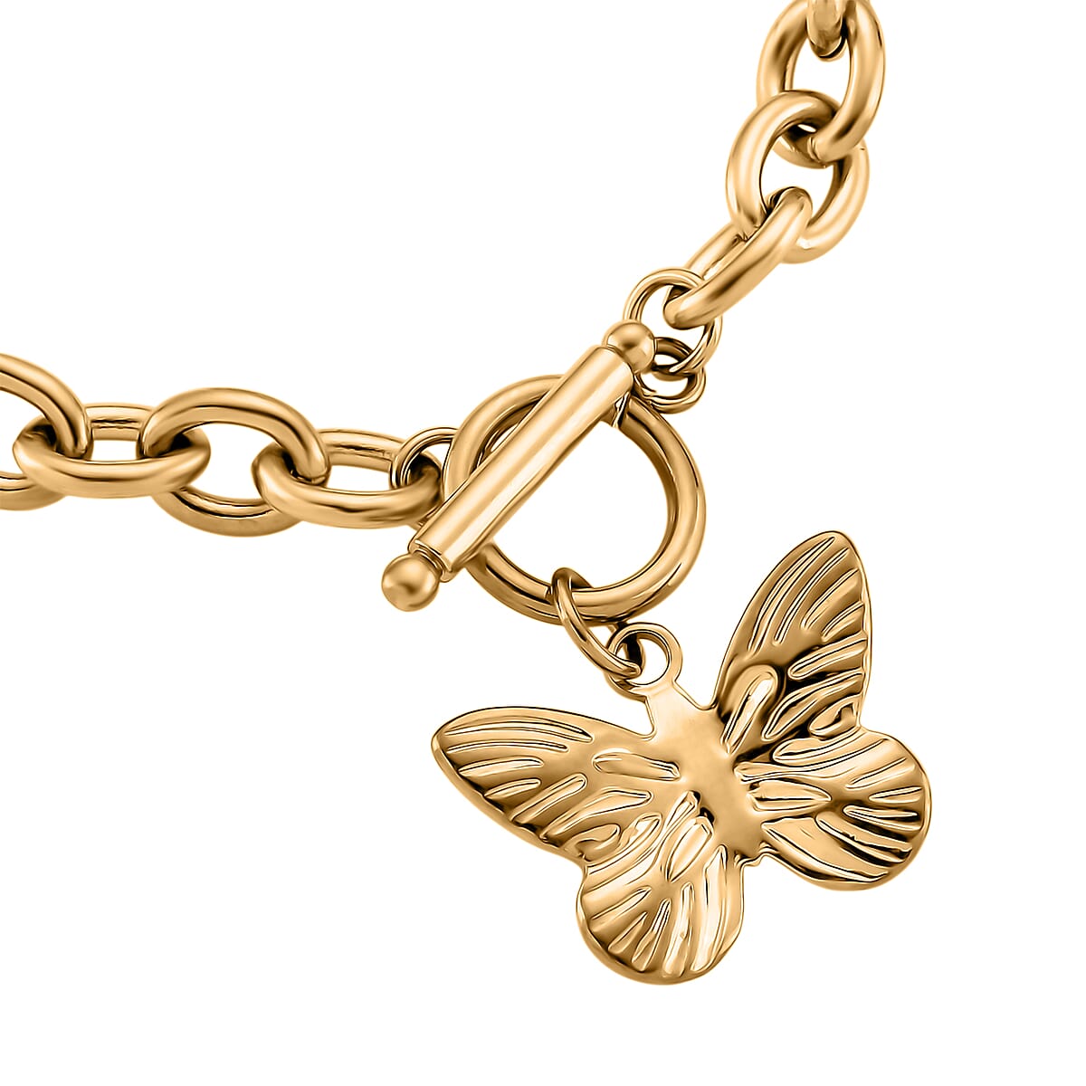 2pcs Set - Beautiful Butterfly Charm Bracelet (8.0In) and Necklace 24 Inches in ION Plated YG Stainless Steel image number 8