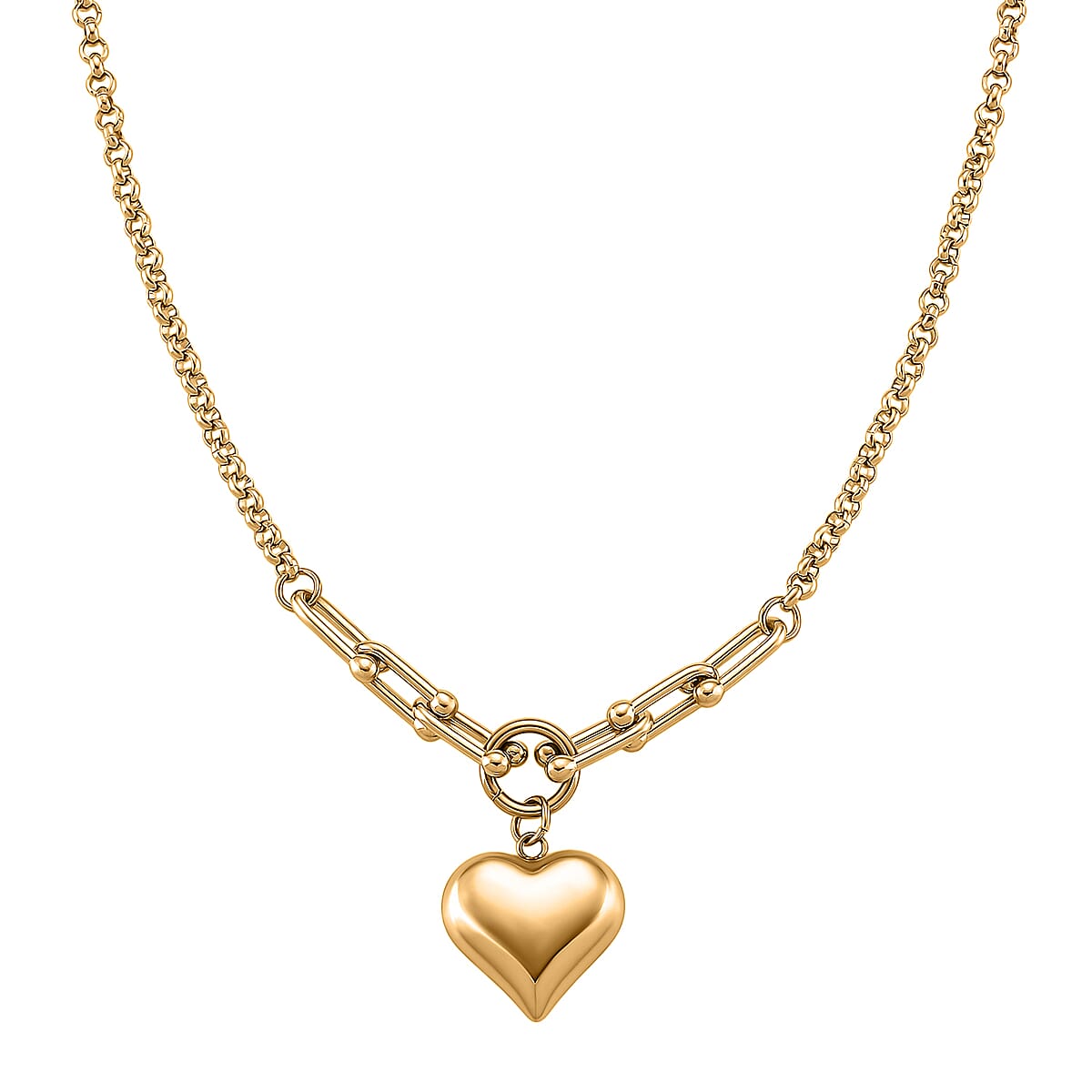 2pcs Set - Lovely Heart Charm Bracelet (8.0In) and Necklace 24 Inches in ION Plated YG Stainless Steel image number 2