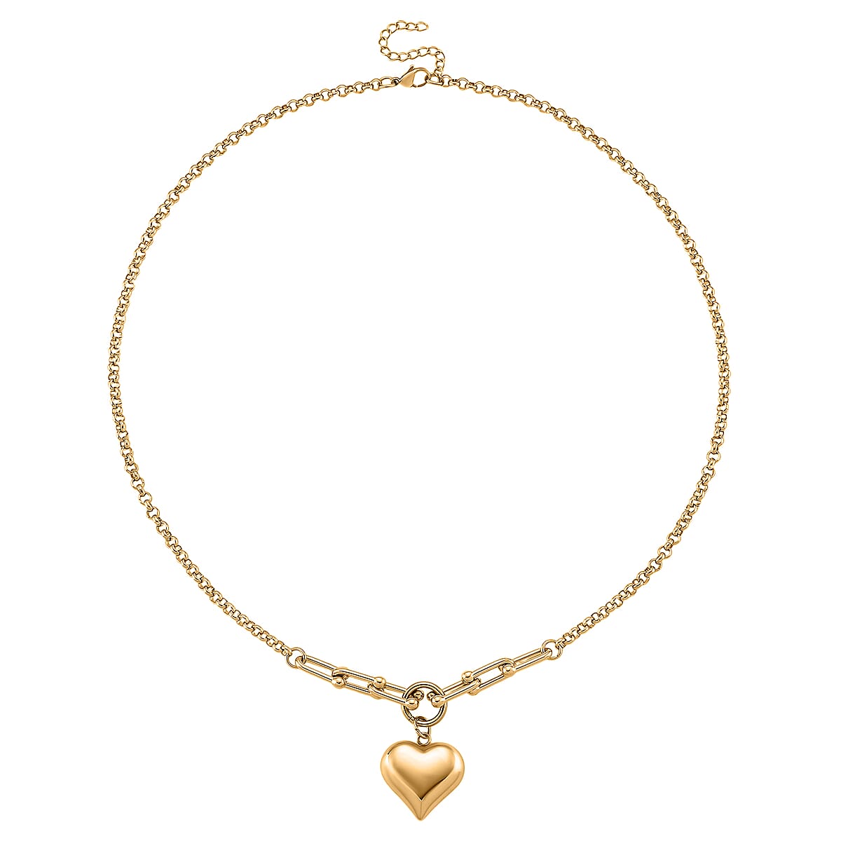 2pcs Set - Lovely Heart Charm Bracelet (8.0In) and Necklace 24 Inches in ION Plated YG Stainless Steel image number 3