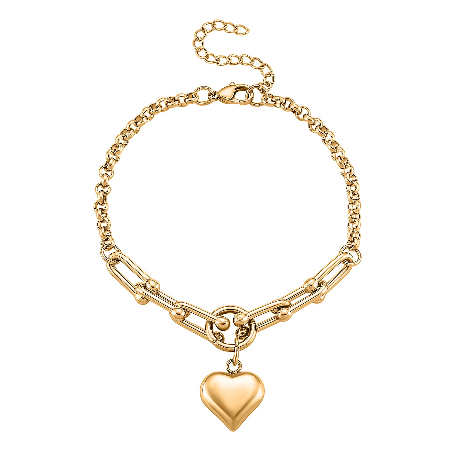 2pcs Set - Lovely Heart Charm Bracelet (8.0In) and Necklace 24 Inches in ION Plated YG Stainless Steel