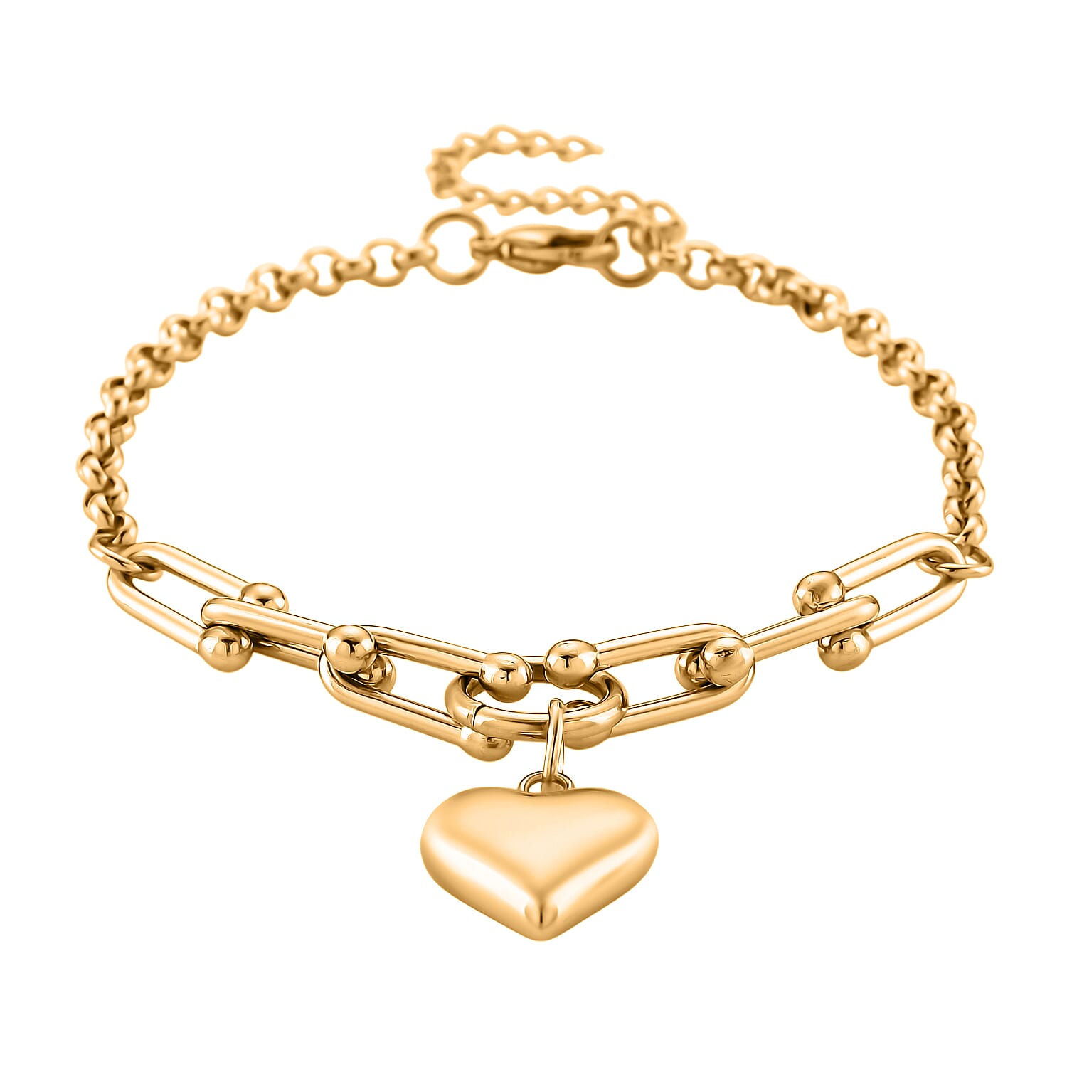 2pcs Set - Lovely Heart Charm Bracelet (8.0In) and Necklace 24 Inches in ION Plated YG Stainless Steel