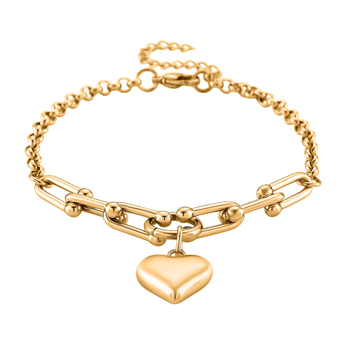 2pcs Set - Lovely Heart Charm Bracelet (8.0In) and Necklace 24 Inches in ION Plated YG Stainless Steel image number 6