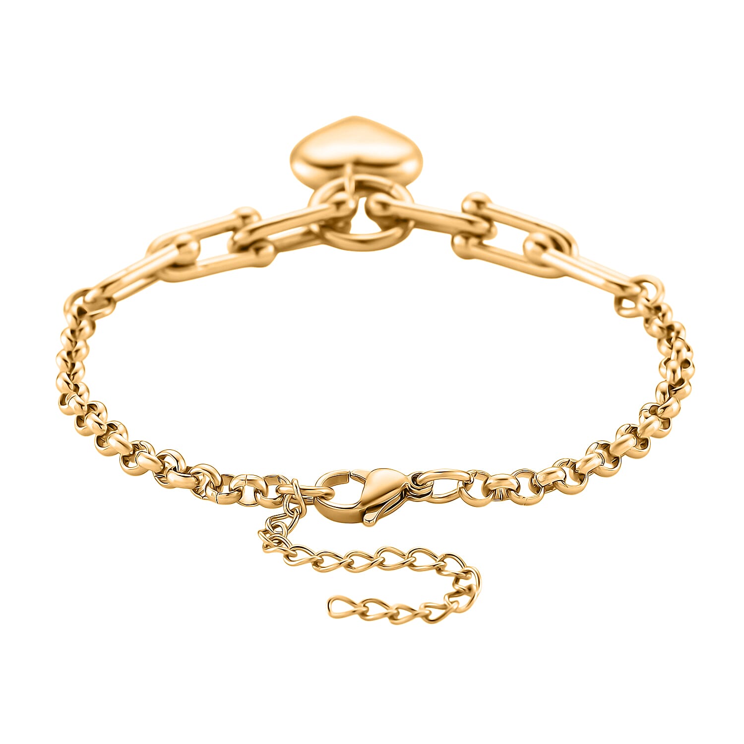 2pcs Set - Lovely Heart Charm Bracelet (8.0In) and Necklace 24 Inches in ION Plated YG Stainless Steel