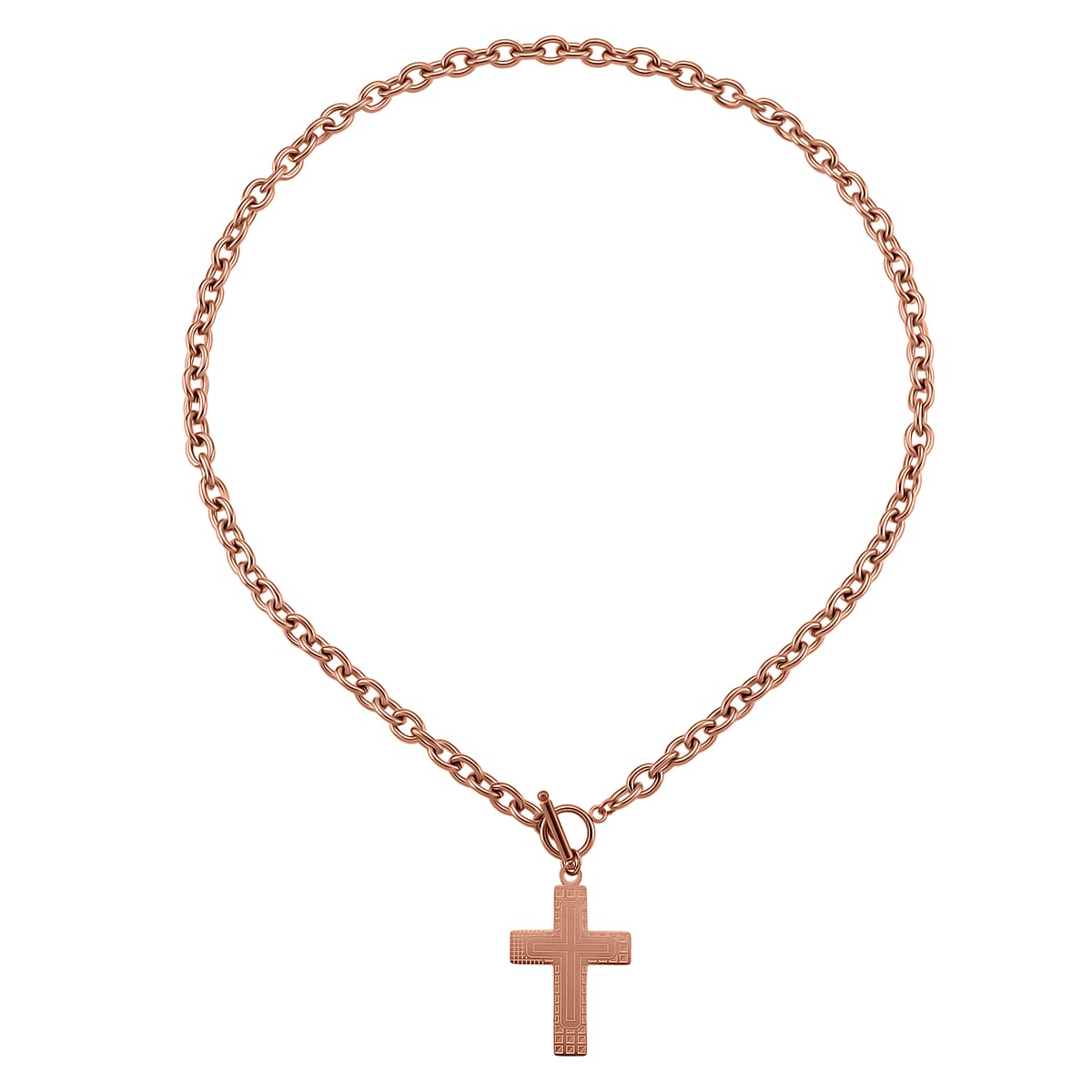 Cross Charm Cable Chain Necklace 24 Inches and Bracelet (8.0In) in ION Plated RG Stainless Steel image number 2