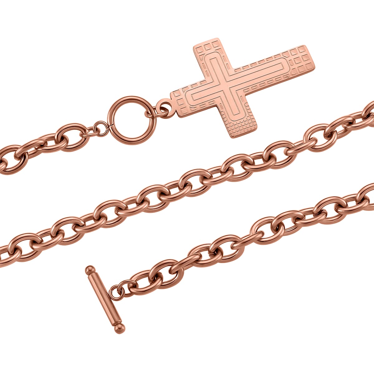 Cross Charm Cable Chain Necklace 24 Inches and Bracelet (8.0In) in ION Plated RG Stainless Steel image number 4
