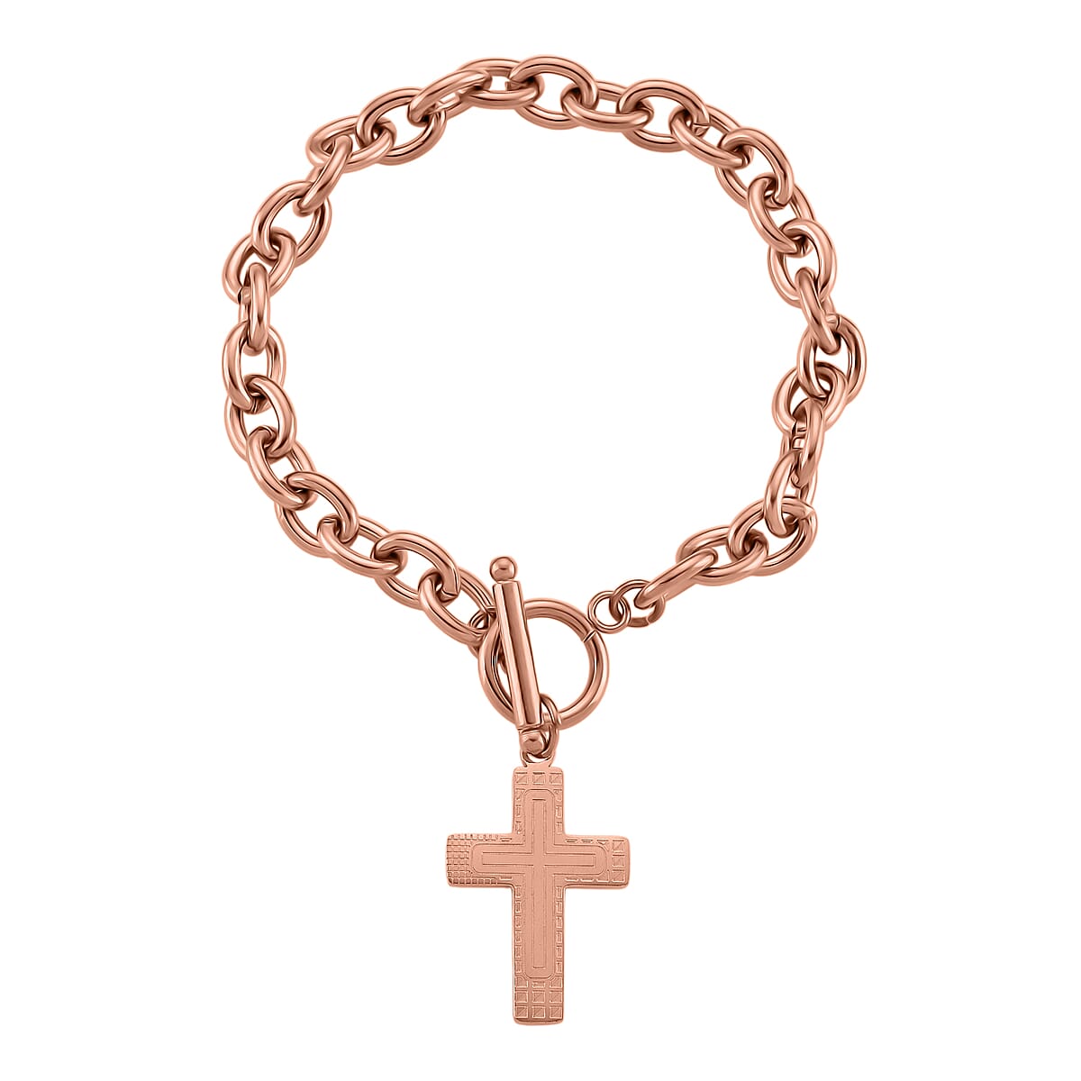 Cross Charm Cable Chain Necklace 24 Inches and Bracelet (8.0In) in ION Plated RG Stainless Steel image number 5