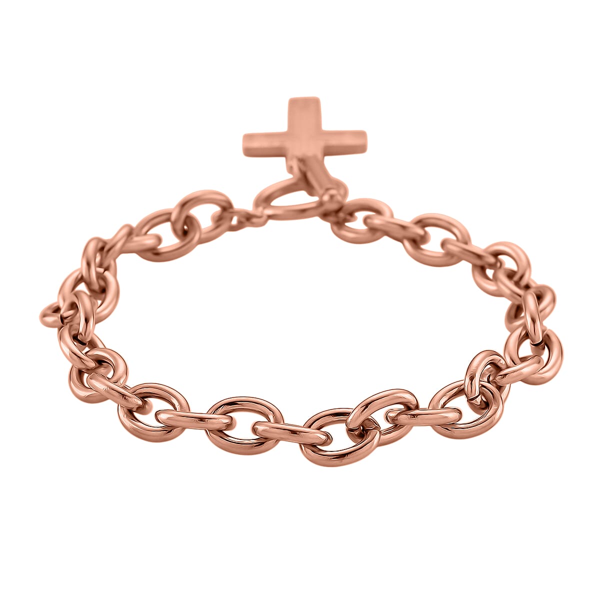 Cross Charm Cable Chain Necklace 24 Inches and Bracelet (8.0In) in ION Plated RG Stainless Steel image number 7