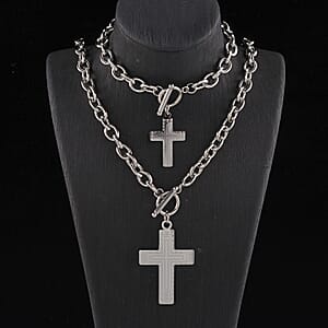 Cross Charm Cable Chain Necklace 24 Inches and Bracelet (8.0In) in Stainless Steel