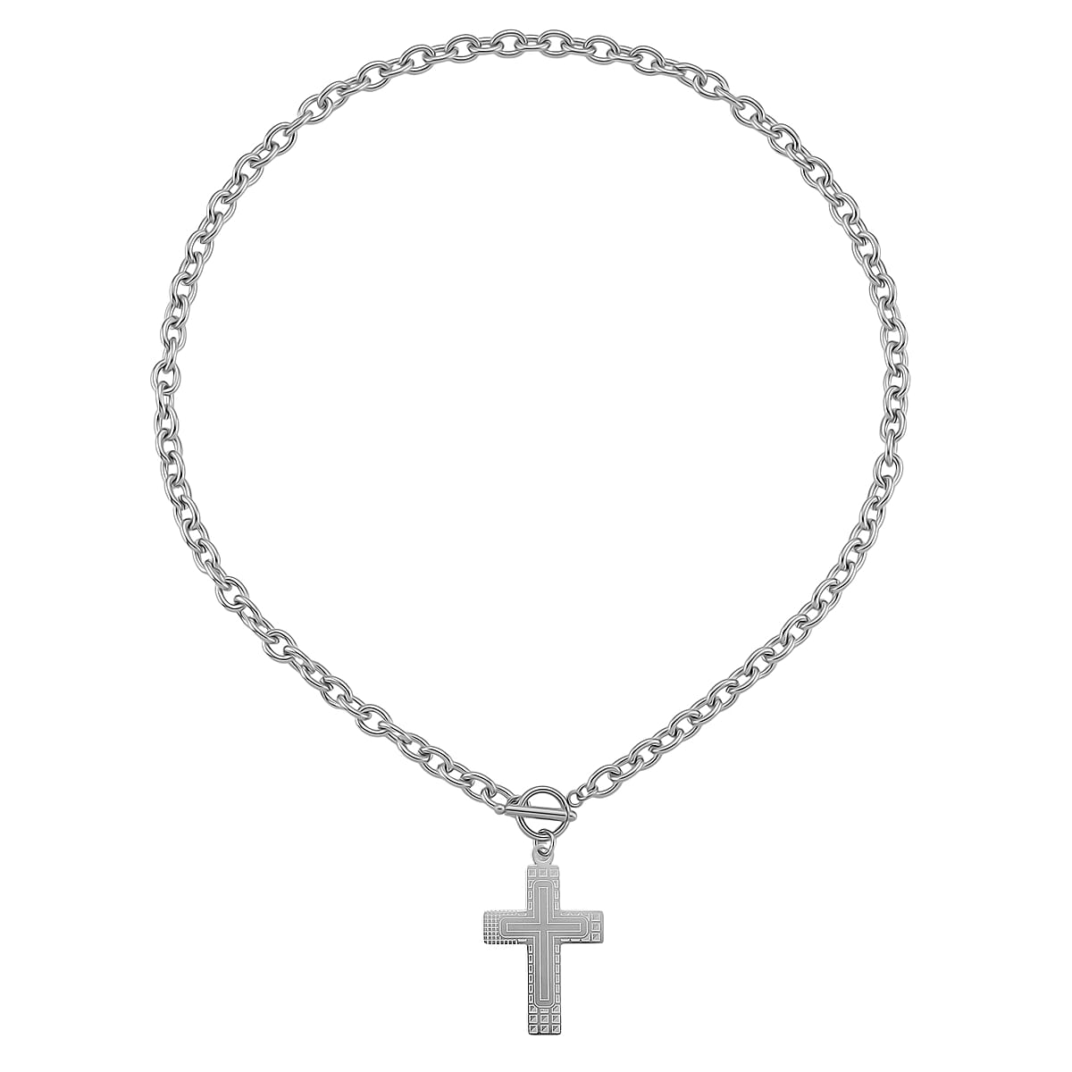 Cross Charm Cable Chain Necklace 24 Inches and Bracelet (8.0In) in Stainless Steel image number 2