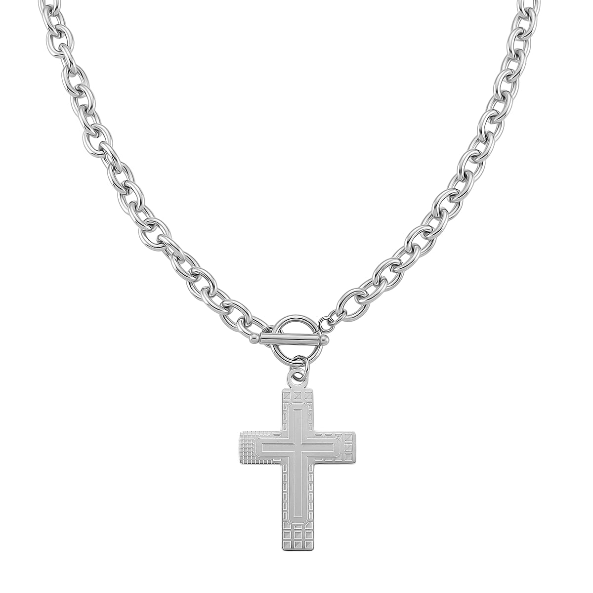 Cross Charm Cable Chain Necklace 24 Inches and Bracelet (8.0In) in Stainless Steel image number 3