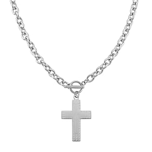 Cross Charm Cable Chain Necklace 24 Inches and Bracelet (8.0In) in Stainless Steel