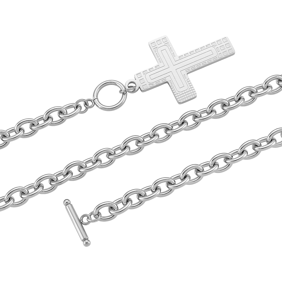 Cross Charm Cable Chain Necklace 24 Inches and Bracelet (8.0In) in Stainless Steel image number 4