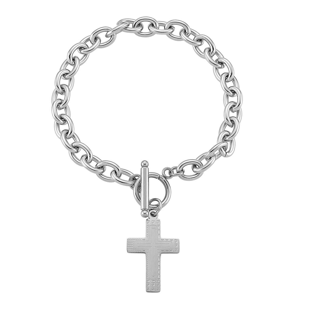 Cross Charm Cable Chain Necklace 24 Inches and Bracelet (8.0In) in Stainless Steel image number 5