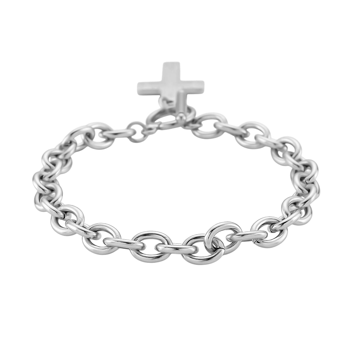 Cross Charm Cable Chain Necklace 24 Inches and Bracelet (8.0In) in Stainless Steel image number 7