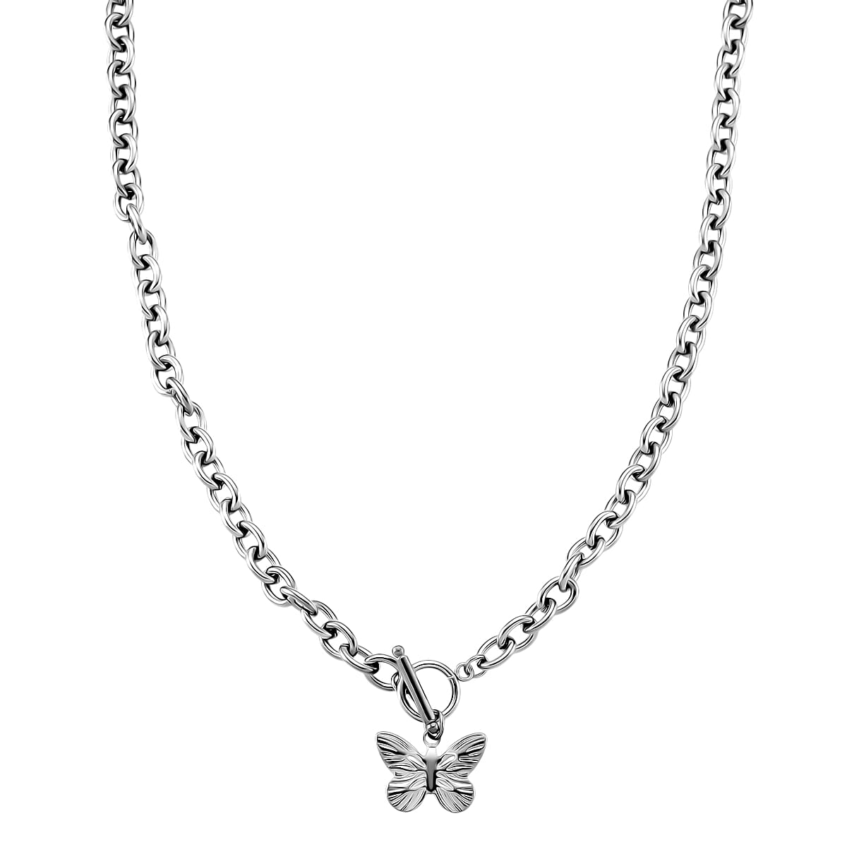 2pcs Set - Beautiful Butterfly Charm Bracelet (8.0In) and Necklace 24 Inches in Stainless Steel image number 2