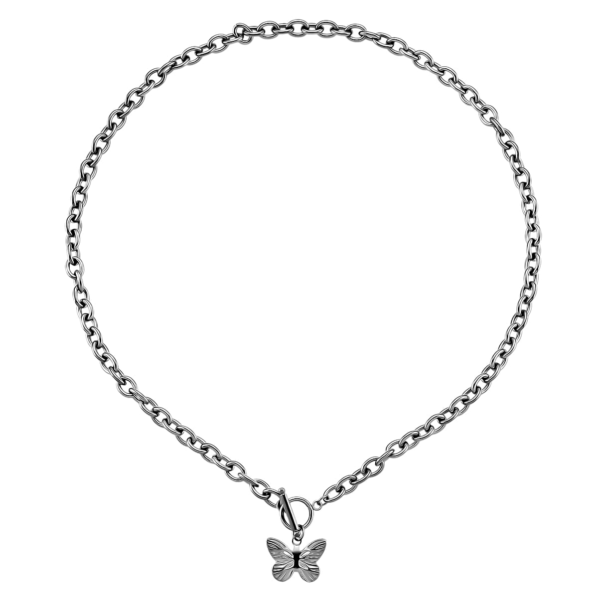 2pcs Set - Beautiful Butterfly Charm Bracelet (8.0In) and Necklace 24 Inches in Stainless Steel image number 3