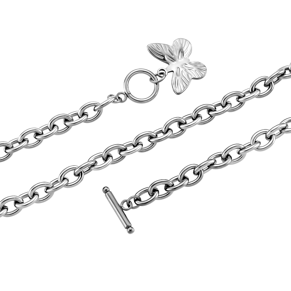 2pcs Set - Beautiful Butterfly Charm Bracelet (8.0In) and Necklace 24 Inches in Stainless Steel image number 4